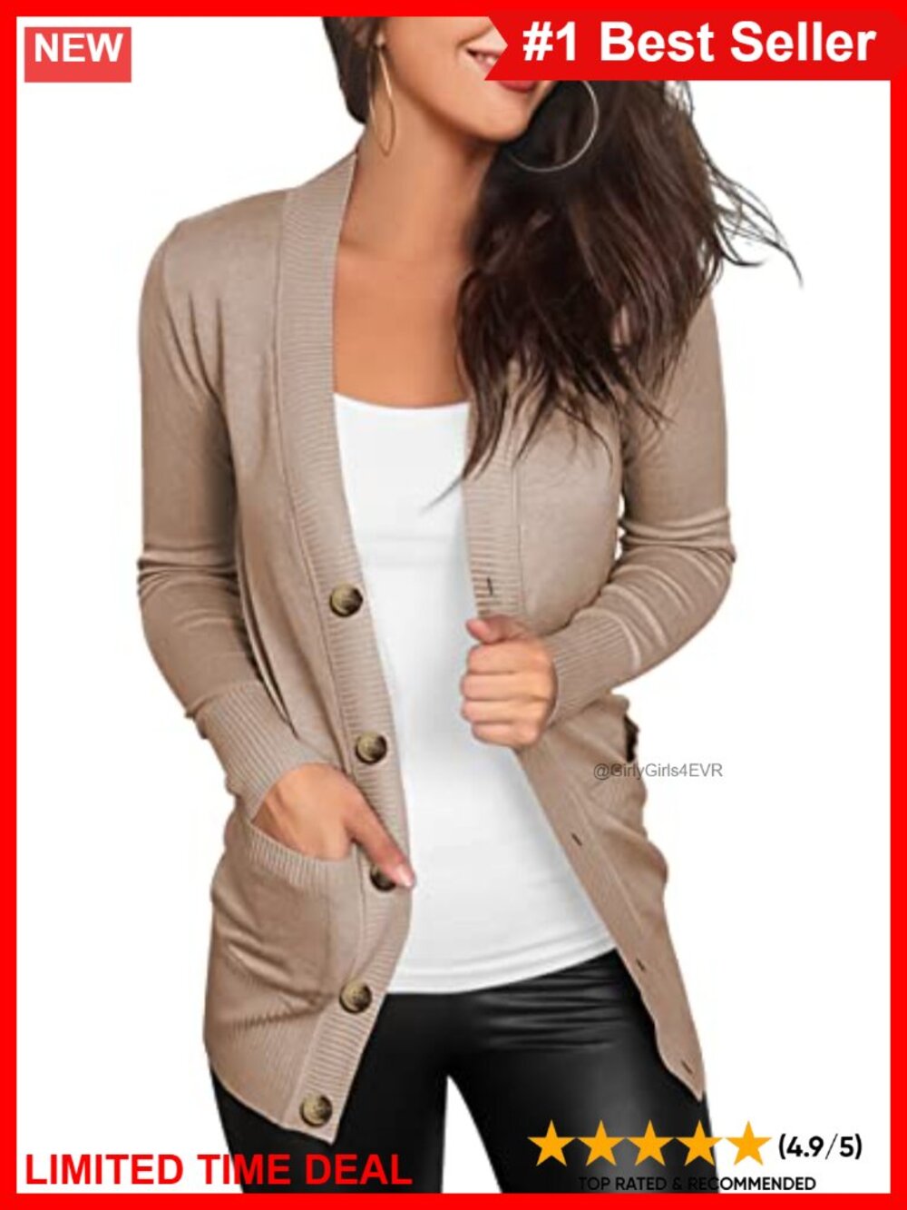 Women's Lightweight Snap Button V-Neck Cardigan Sweater with Pockets